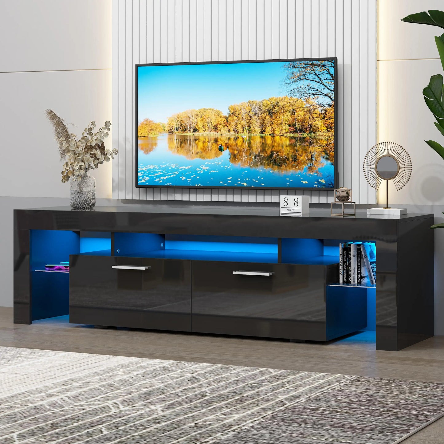 TV Stand for TV up to 70", Living Room Entertainment Center with RGB LED Lights and Storage Shelves Furniture