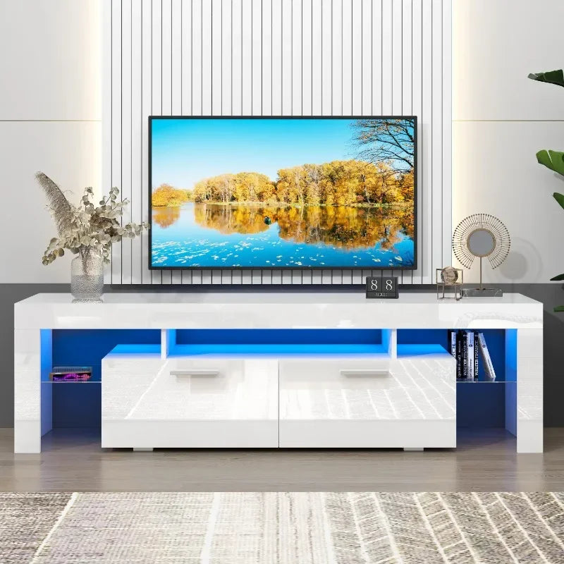TV Stand for TV up to 70", Living Room Entertainment Center with RGB LED Lights and Storage Shelves Furniture
