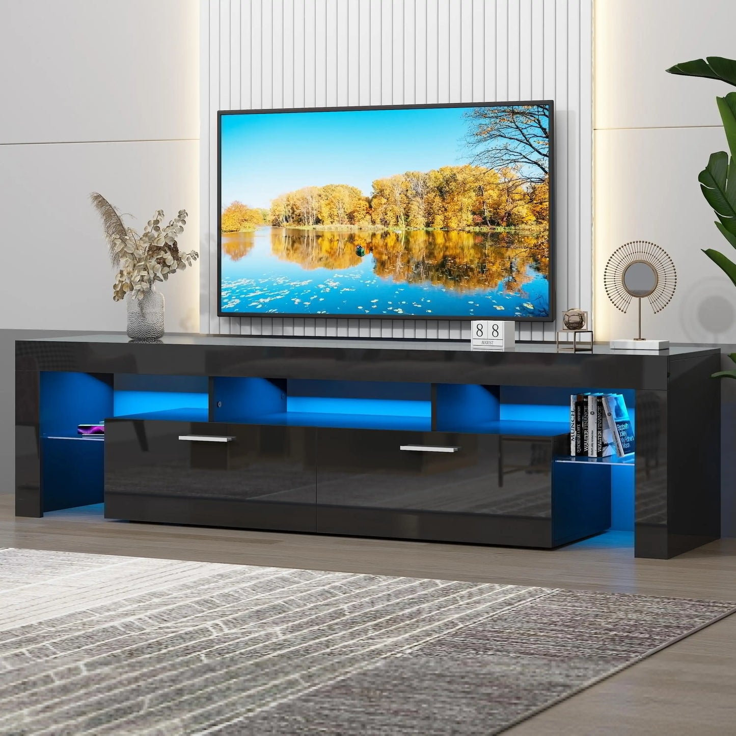 TV Stand for TV up to 70", Living Room Entertainment Center with RGB LED Lights and Storage Shelves Furniture