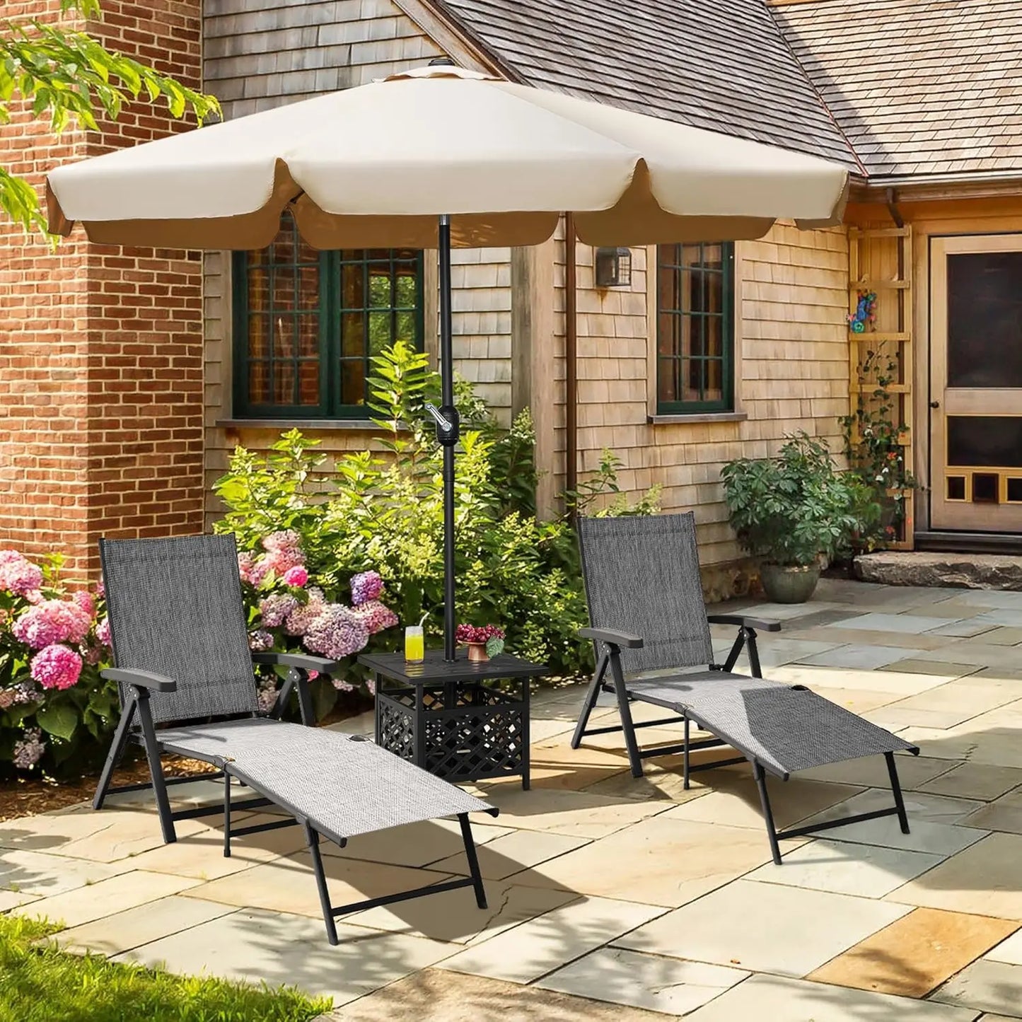 Outdoor Folding Chaise Lounge Set of 2