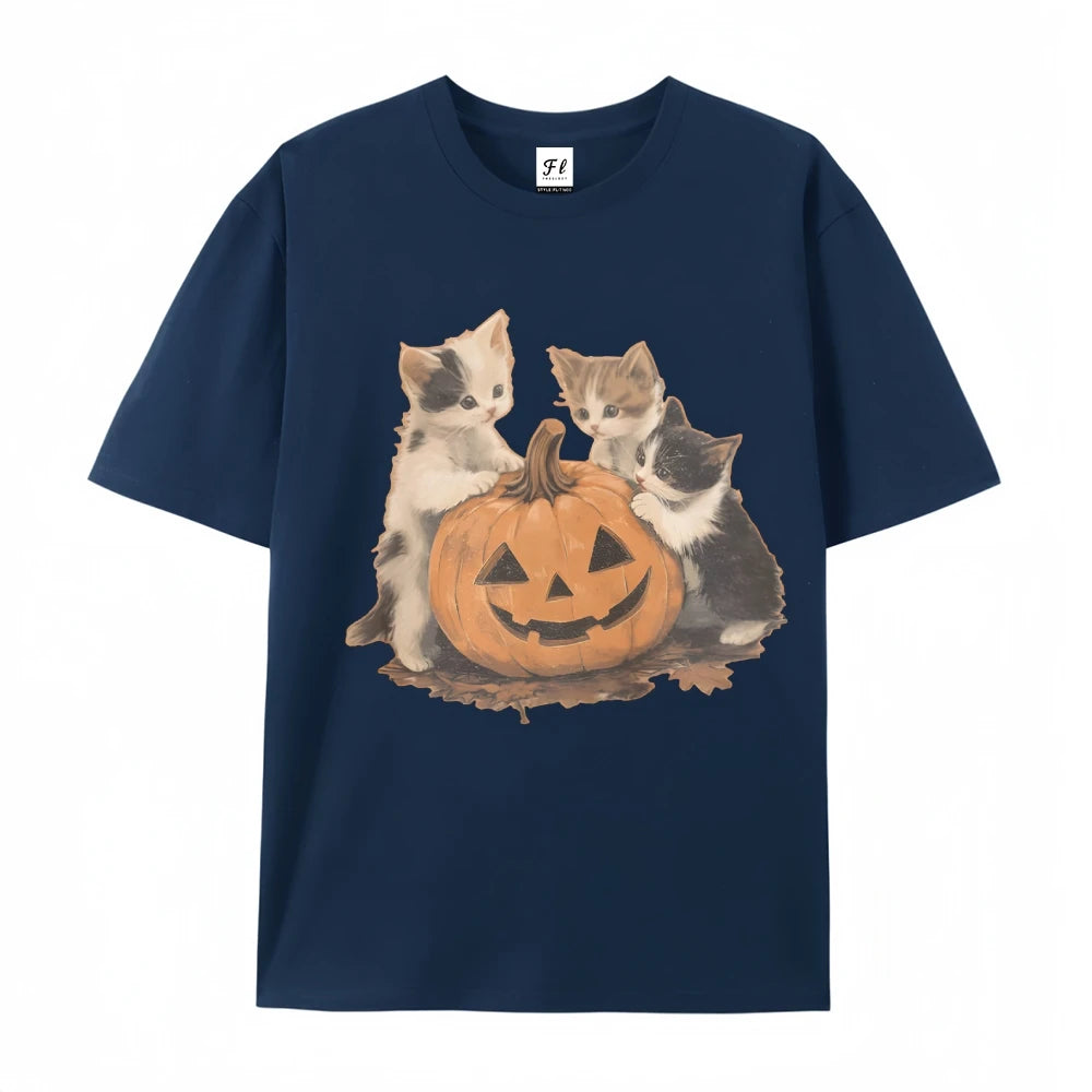Kitty Halloween Pumpkin Cute Animal Tee