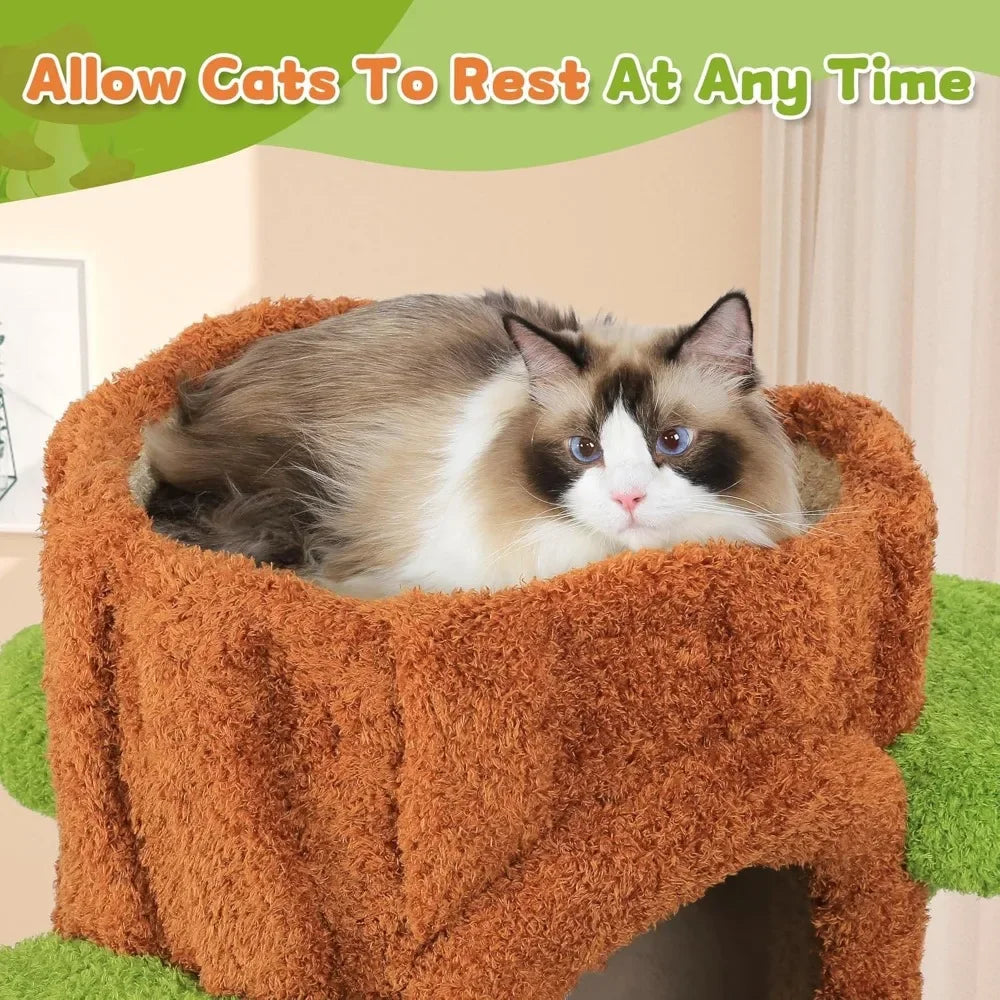 Super Large Cat Tree For Indoor Cats, All-in-One Tall Cats Tower With Scratching Post, Luxury Multi-Level Solid Wood Cat Condo F