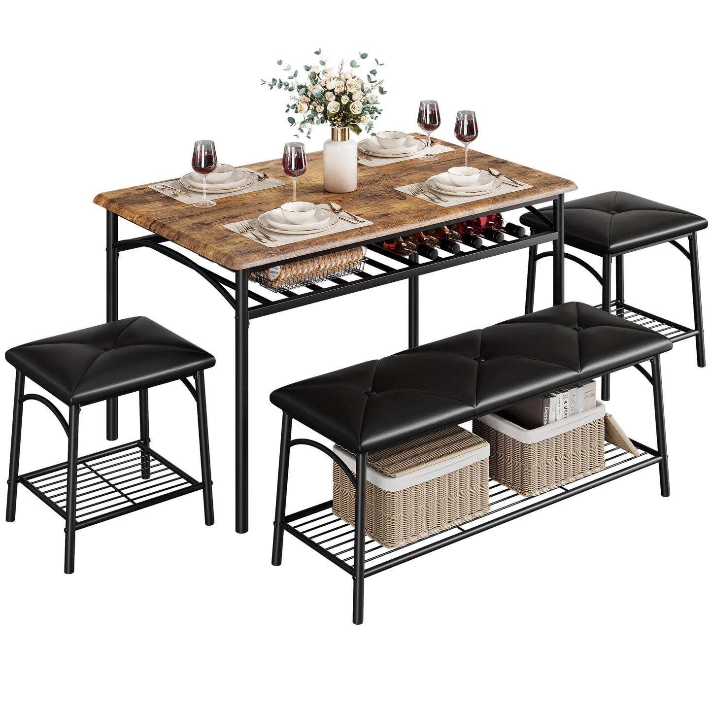 Dining Table Set with Upholstered Bench