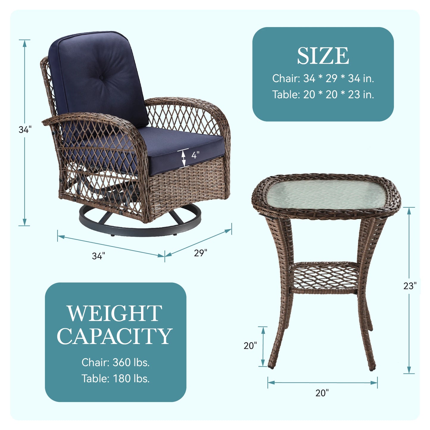 3 Piece Patio Furniture Set