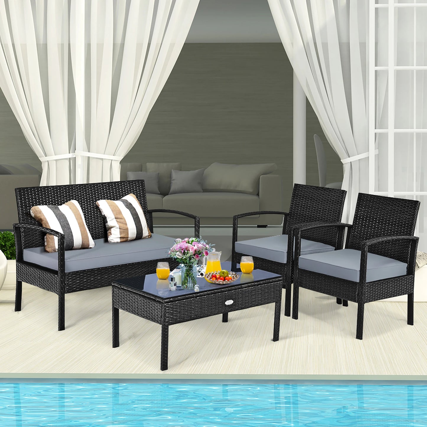 4pcs Outdoor Patio Rattan Wicker Set