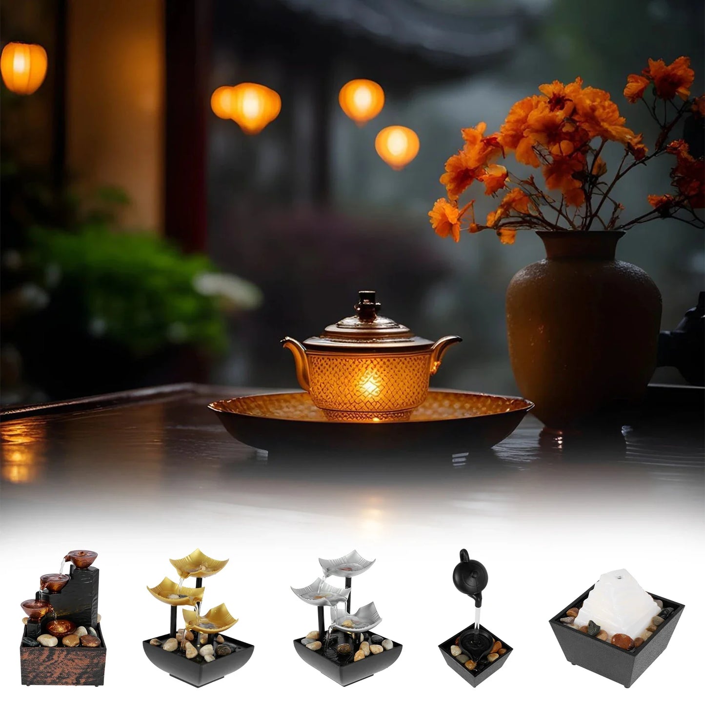 Tabletop Fountain Small Waterfall Fountain Desktop Decor With Light And Pebble USB Powered Sound Relaxation Fountain Ornament