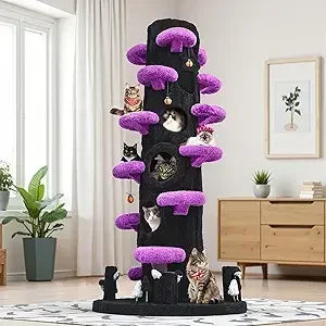 Super Large Cat Tree For Indoor Cats, All-in-One Tall Cats Tower With Scratching Post, Luxury Multi-Level Solid Wood Cat Condo F