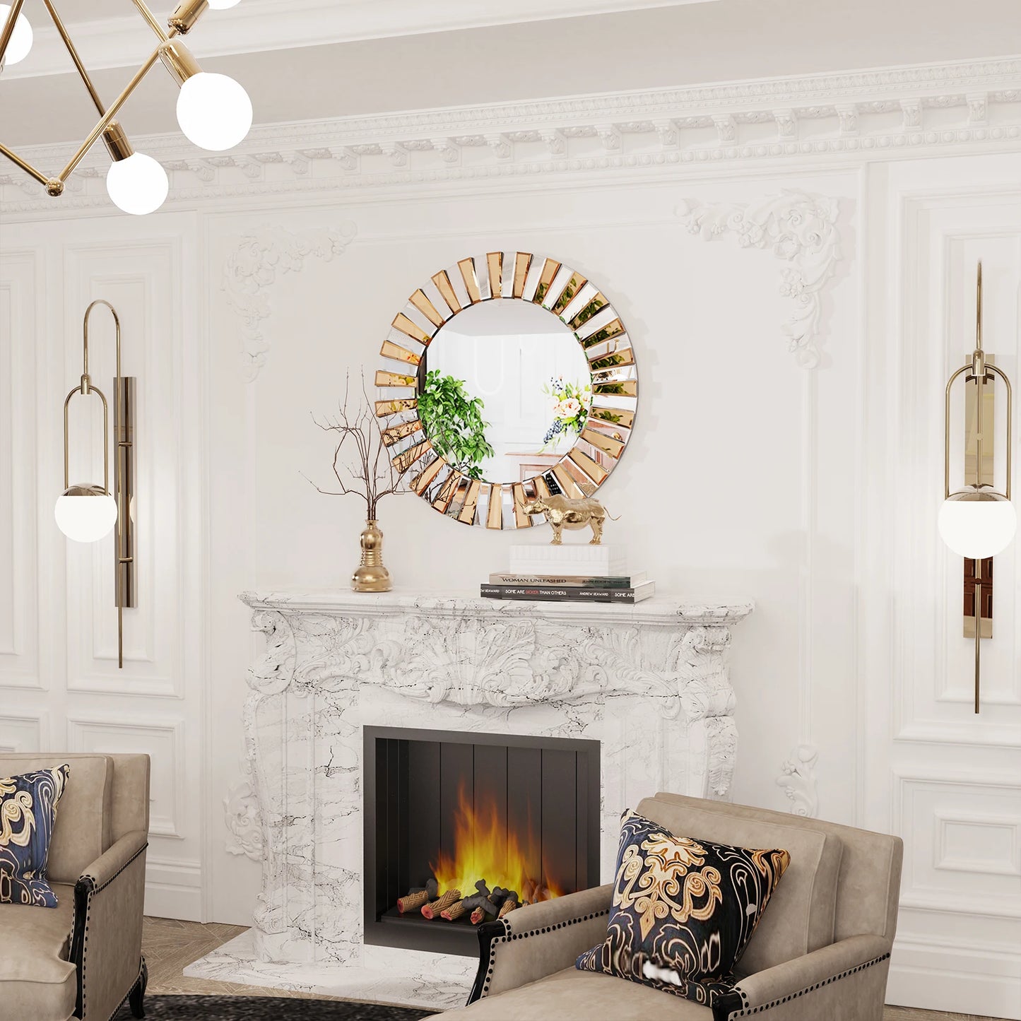 Round Sunburst Wall Mirror Beveled Edge