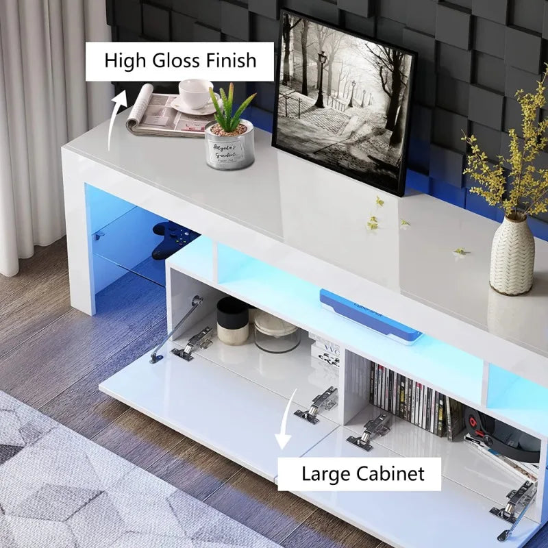 TV Stand for TV up to 70", Living Room Entertainment Center with RGB LED Lights and Storage Shelves Furniture