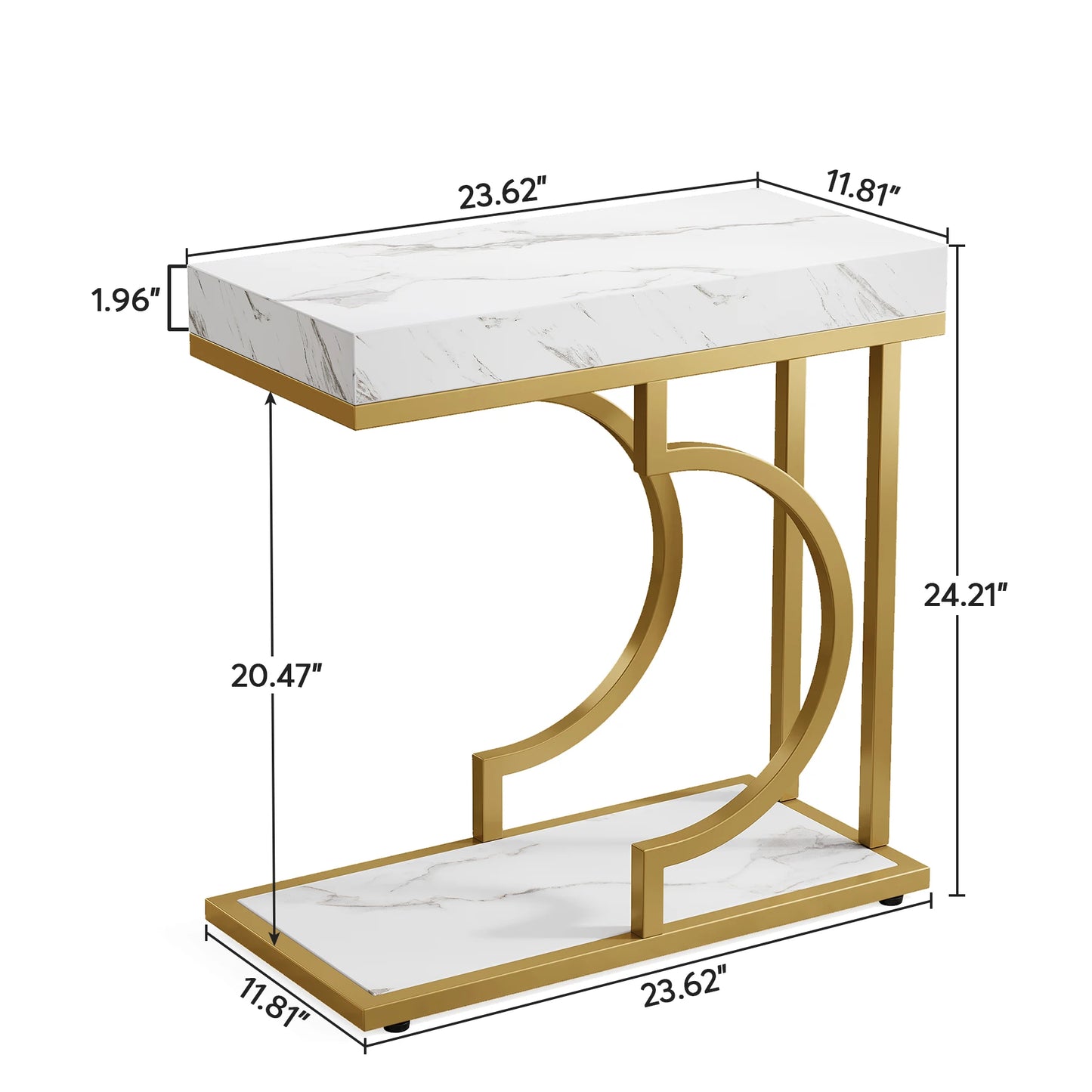 Narrow White Gold Side Table