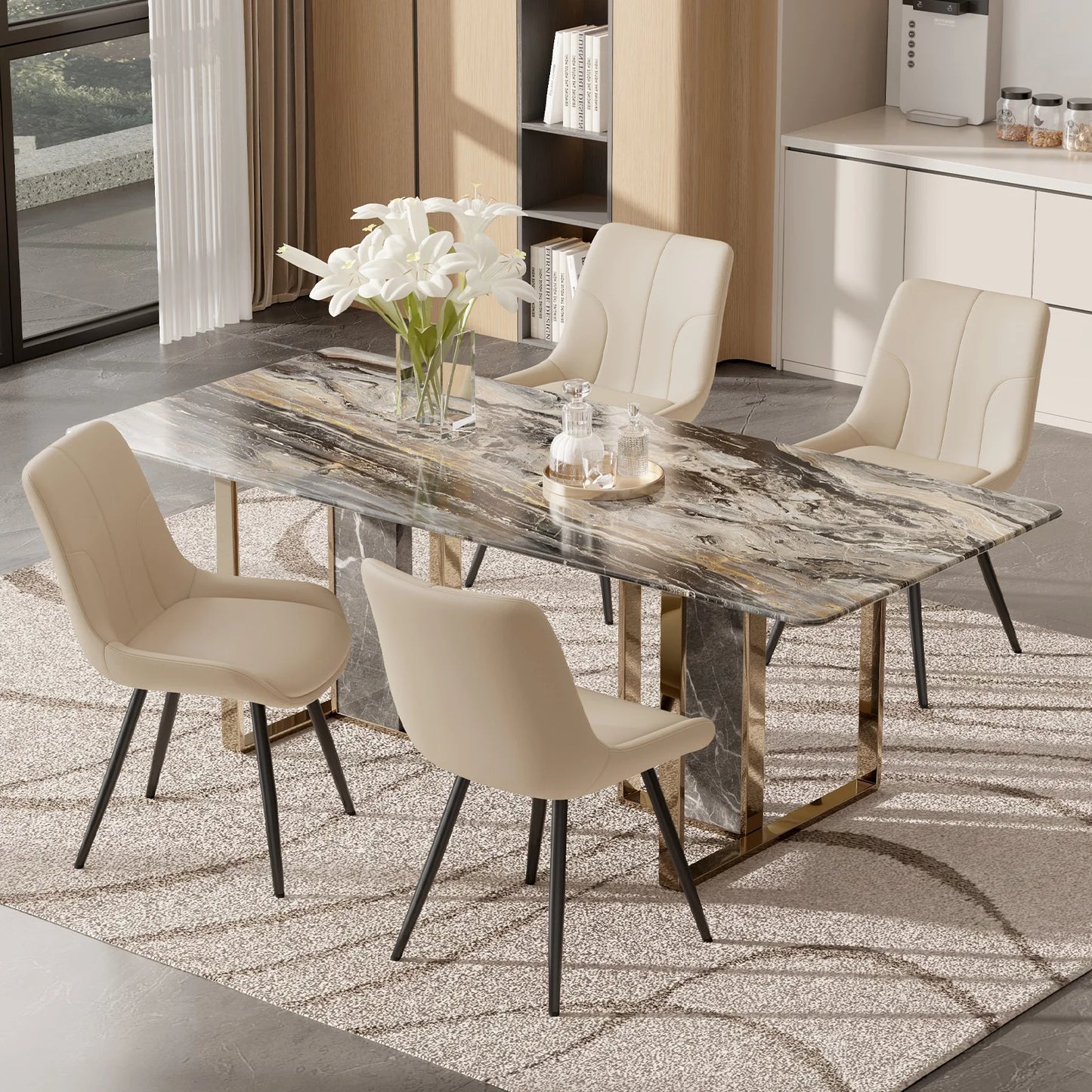 Upholstered Dining Chairs Set of 2 Modern Faux Leather Dining Room Chairs with Thick Cushion and Metal Legs