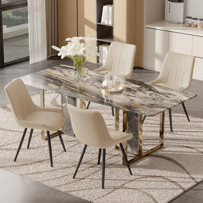 Upholstered Dining Chairs Set of 2 Modern Faux Leather Dining Room Chairs with Thick Cushion and Metal Legs