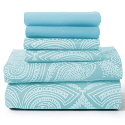 Lux Decor 6Pc Paisley Sheet Set – Soft Microfiber, Wrinkle-Free, Printed Bed Sheets