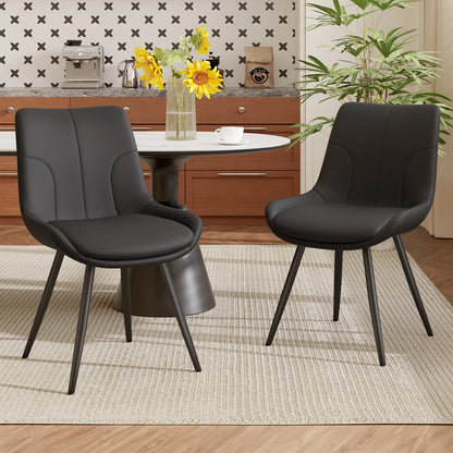 Upholstered Dining Chairs Set of 2 Modern Faux Leather Dining Room Chairs with Thick Cushion and Metal Legs
