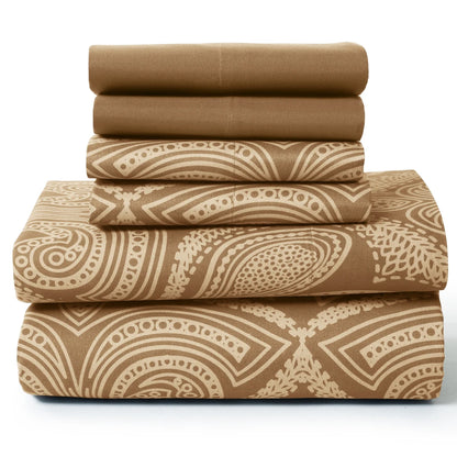 Lux Decor 6Pc Paisley Sheet Set – Soft Microfiber, Wrinkle-Free, Printed Bed Sheets