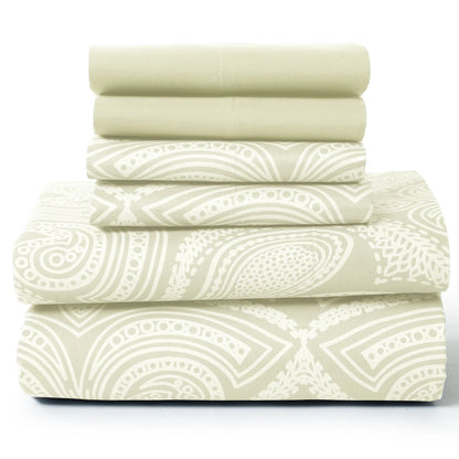 Lux Decor 6Pc Paisley Sheet Set – Soft Microfiber, Wrinkle-Free, Printed Bed Sheets