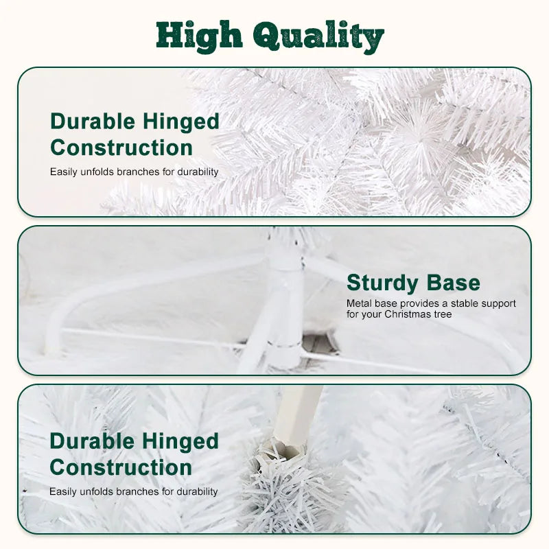 8FT White Christmas Tree with Metal Base