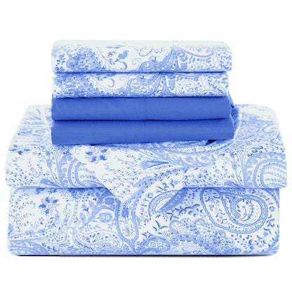 Lux Decor 6Pc Paisley Sheet Set – Soft Microfiber, Wrinkle-Free, Printed Bed Sheets