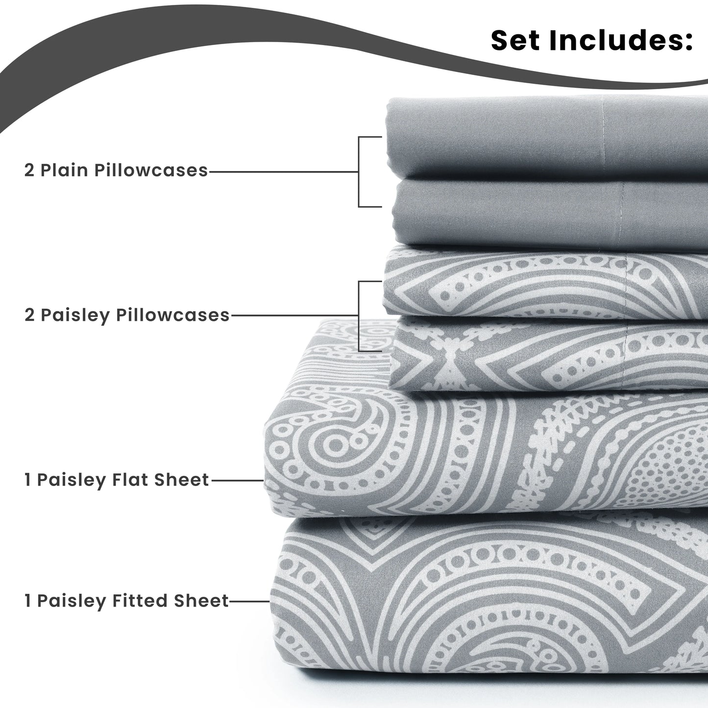 Lux Decor 6Pc Paisley Sheet Set – Soft Microfiber, Wrinkle-Free, Printed Bed Sheets