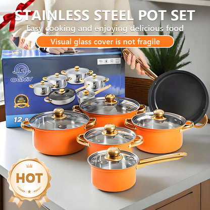 12-Piece ,Stainless Steel, Non-Stick, Kitchen Cookware