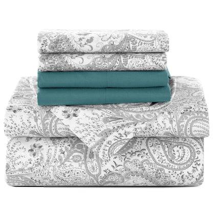Lux Decor 6Pc Paisley Sheet Set – Soft Microfiber, Wrinkle-Free, Printed Bed Sheets
