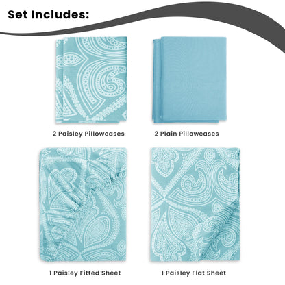 Lux Decor 6Pc Paisley Sheet Set – Soft Microfiber, Wrinkle-Free, Printed Bed Sheets
