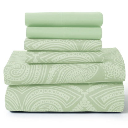 Lux Decor 6Pc Paisley Sheet Set – Soft Microfiber, Wrinkle-Free, Printed Bed Sheets
