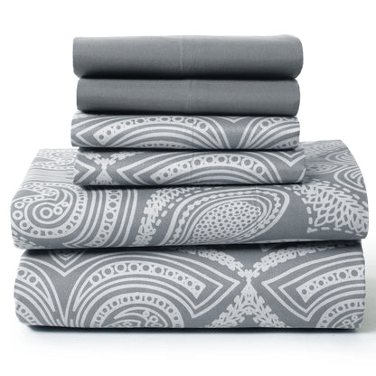 Lux Decor 6Pc Paisley Sheet Set – Soft Microfiber, Wrinkle-Free, Printed Bed Sheets