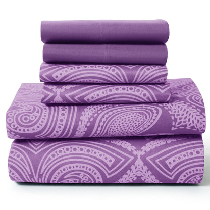 Lux Decor 6Pc Paisley Sheet Set – Soft Microfiber, Wrinkle-Free, Printed Bed Sheets