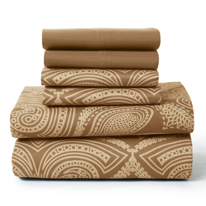 Lux Decor 6Pc Paisley Sheet Set – Soft Microfiber, Wrinkle-Free, Printed Bed Sheets