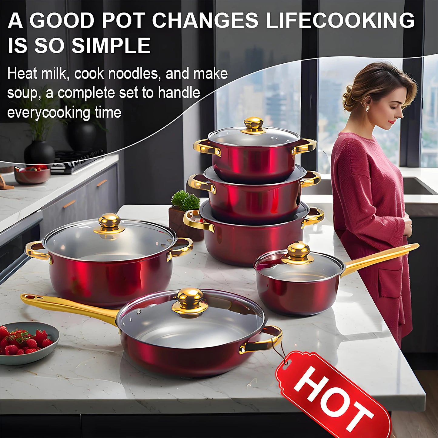 12-Piece ,Stainless Steel, Non-Stick, Kitchen Cookware