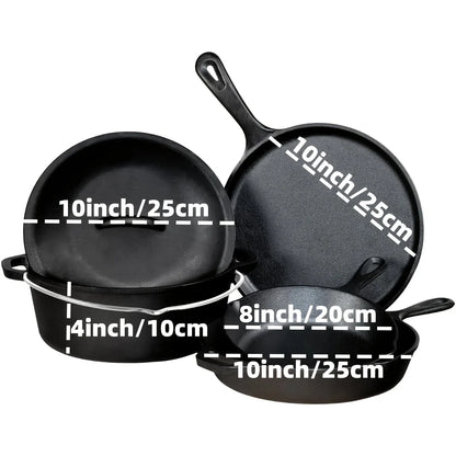 3PCS Cast Iron Skillet Set (6/8/10 Inch)  Pre-Seasoned