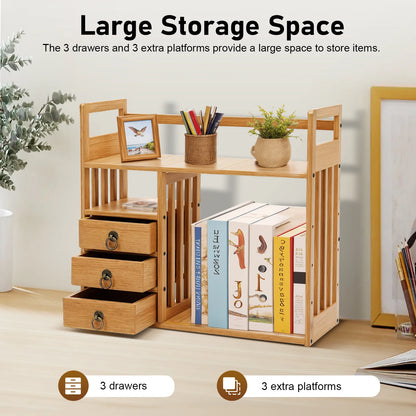 Bamboo Tabletop Bookshelf Storage Organizer Display Shelf