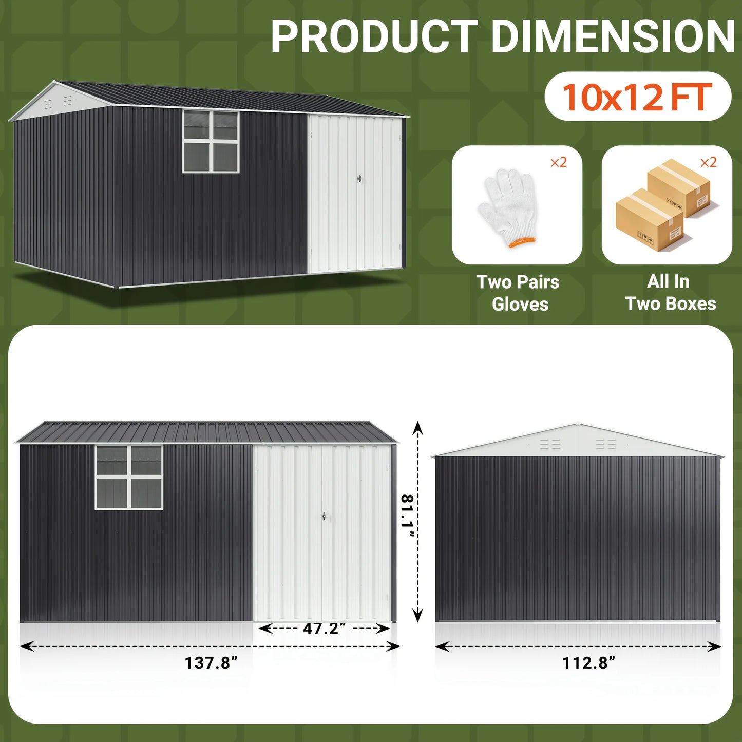 10x12 FT Outdoor Metal Storage Shed
