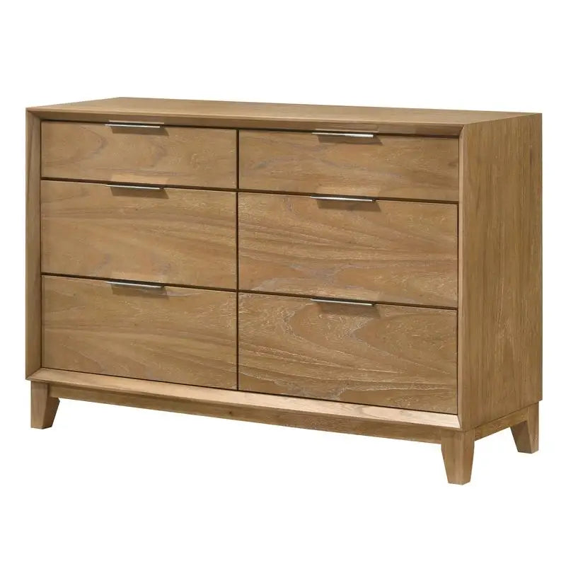 Contemporary 6-Drawer Dresser  Natural Wood Finish