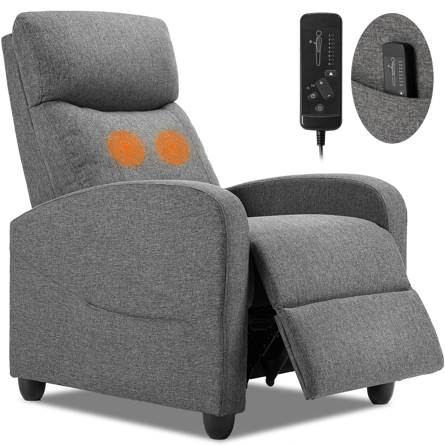 Recliner Chair Massage Fabric Theater Lumbar Support