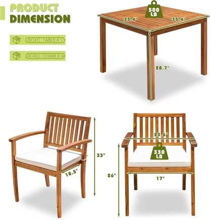 5 Piece Acacia Wood Patio Table and Chairs