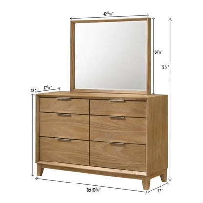Contemporary 6-Drawer Dresser  Natural Wood Finish