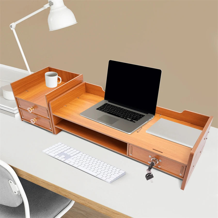 Computer Monitor Stand, Wooden Desk Organizer