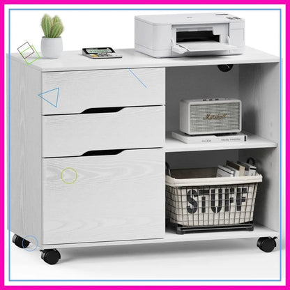 3-Drawer Rolling File Cabinet with Adjustable Shelf, Under Desk Storage and Wheels for Office Home Small Space, White