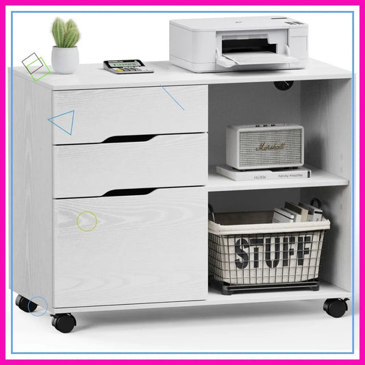 3-Drawer Rolling File Cabinet with Adjustable Shelf, Under Desk Storage and Wheels for Office Home Small Space, White