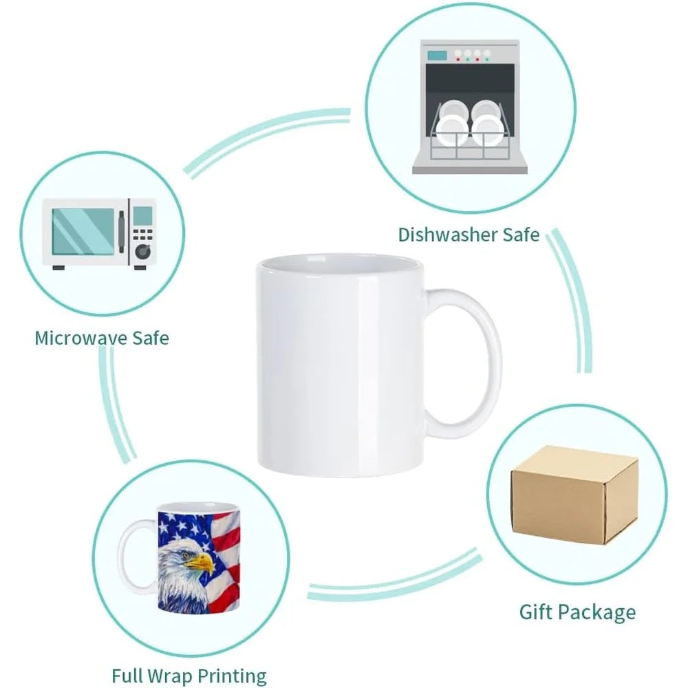 8 Pack 11oz White Sublimation Coffee Mugs