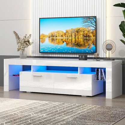 TV Stand for TV up to 70", Living Room Entertainment Center with RGB LED Lights and Storage Shelves Furniture