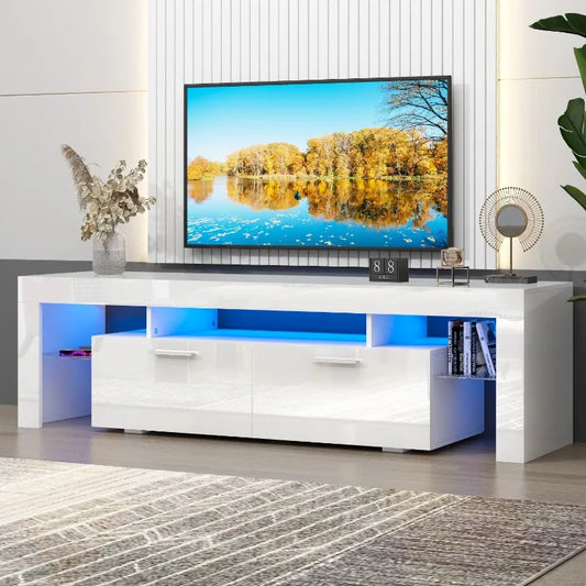 TV Stand for TV up to 70", Living Room Entertainment Center with RGB LED Lights and Storage Shelves Furniture