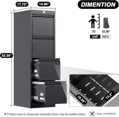 4 Drawer Filing Cabinet, Metal Vertical Cabinet