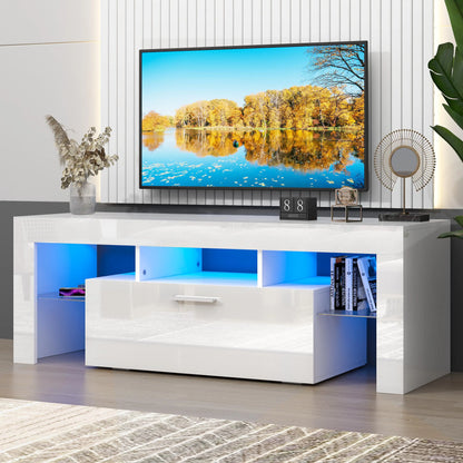 TV Stand for TV up to 70", Living Room Entertainment Center with RGB LED Lights and Storage Shelves Furniture