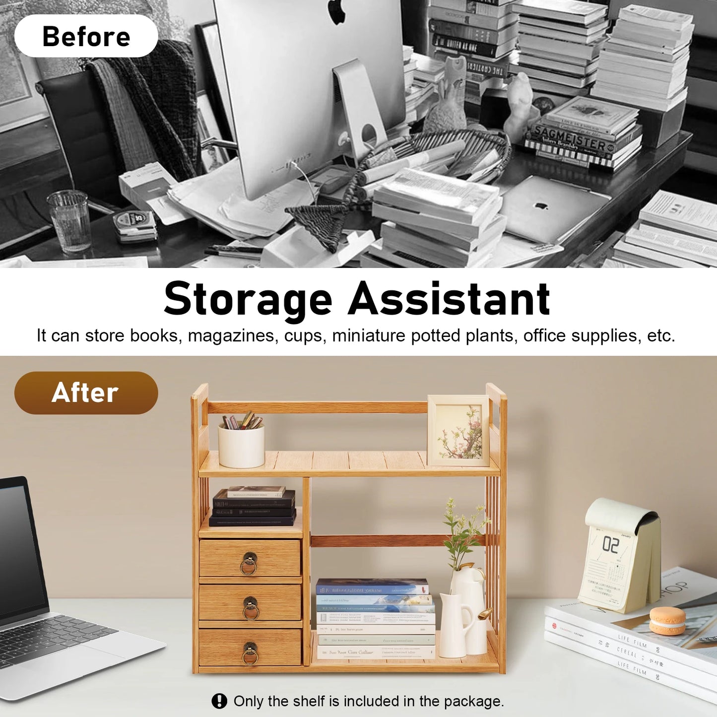 Bamboo Tabletop Bookshelf Storage Organizer Display Shelf