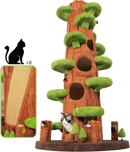 Super Large Cat Tree For Indoor Cats, All-in-One Tall Cats Tower With Scratching Post, Luxury Multi-Level Solid Wood Cat Condo F