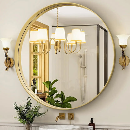 Round Gold Metal Frame Wall Mirror