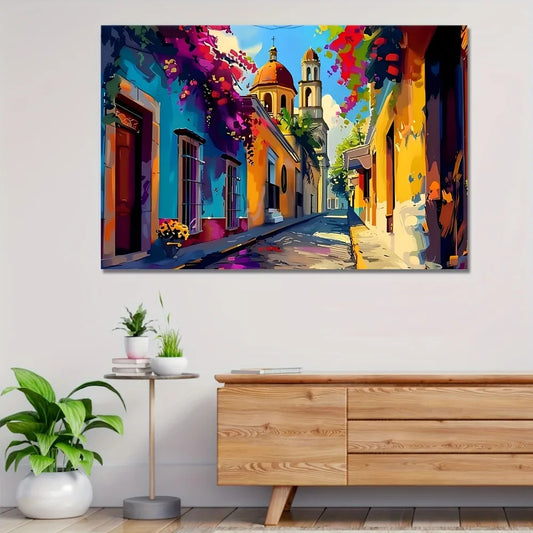 Wood Pine Frame With Art